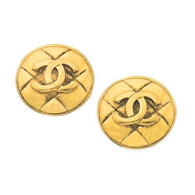 Lot 502 - Chanel Quilted Logo Earrings Early 1980s Gold...