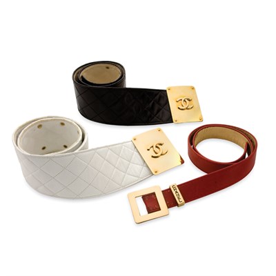 Lot 511 - Group of Three Chanel Leather Belts Comprising...