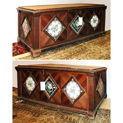 Lot 170 - Pair of Tile Inset Wainscoted Chests 19th...