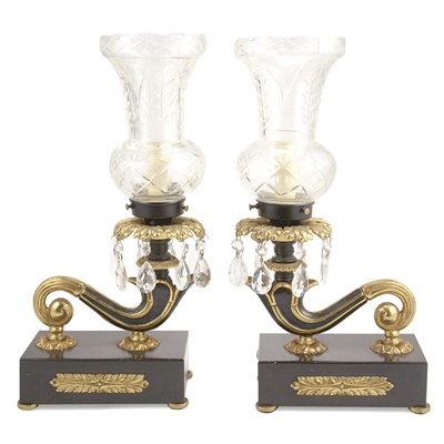 Lot 354 - Pair of Gilt and Black Painted Lamps With...