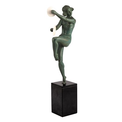 Lot 414 - French Art Deco Verdigris Patinated-Bronze and...