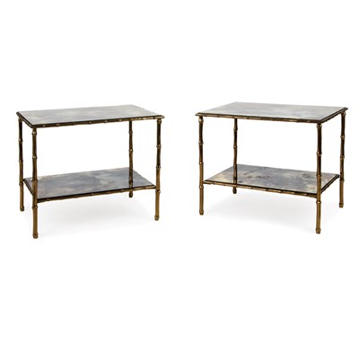 Lot 118 - Pair of Two-Tier Tables Gilt-bronze and glass...