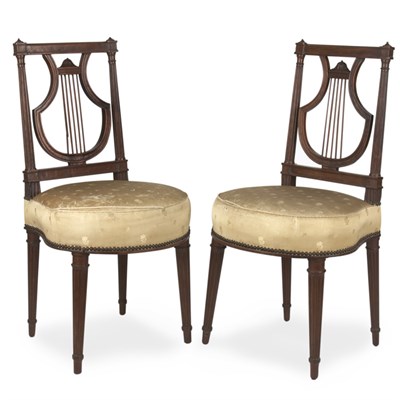 Lot 381 - Pair of Louis XVI Mahogany Side Chairs Late...