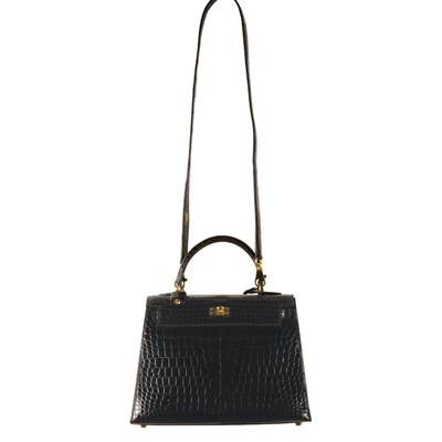 Lot 257 - Hermes Black Alligator 25 Kelly Bag With gold...