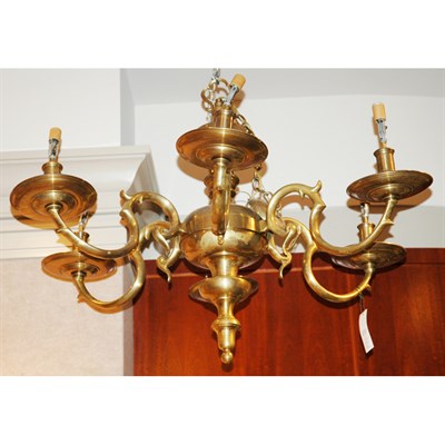 Lot 373 - Dutch Baroque Style Brass Six-Light Chandelier...