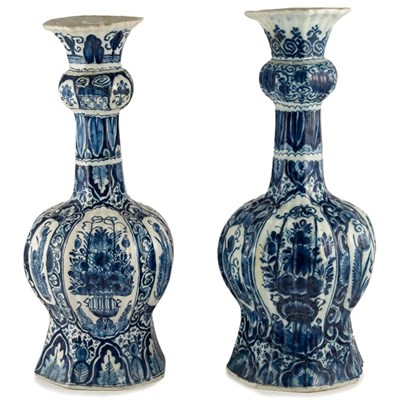 Lot 208 - Pair of Delft Blue and White Porcelain Vases...