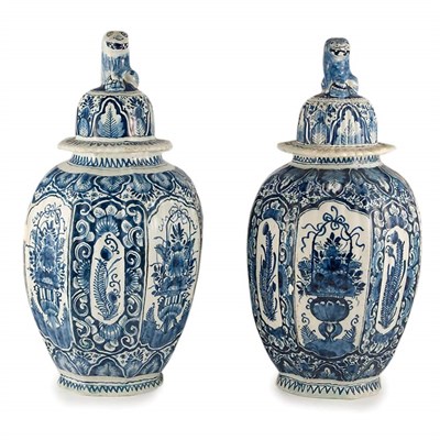 Lot 219 - Pair of Delft Blue and White Jars Each of...