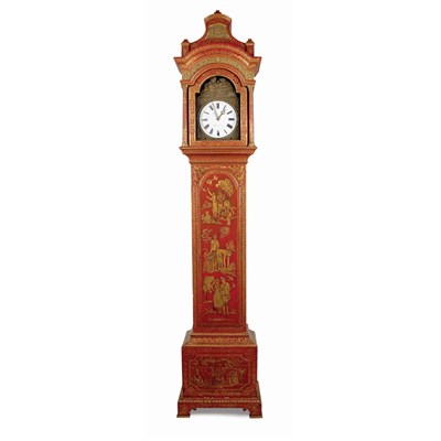 Lot 473 - George II Red Japanned Tall Case Clock Case In...
