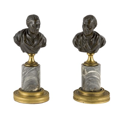 Lot 296 - Pair of Louis XVI Patinated-Bronze Busts Late...