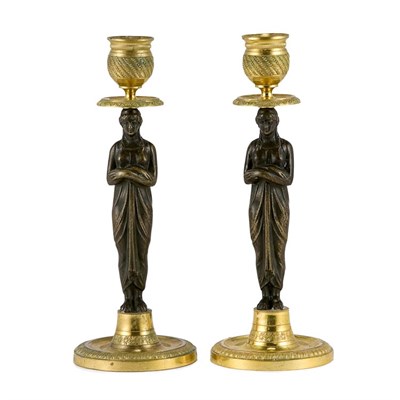 Lot 472 - Pair of Empire Style Gilt and Patinated-Bronze...