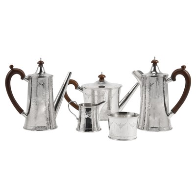 Lot 345 - Birmingham Hammered Silver Five-Piece Tea and...