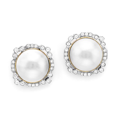 Lot 60 - Pair of Gold, Mabé Pearl and Diamond Earrings