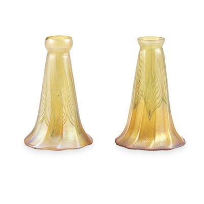 Lot 307 - Pair of Unsigned Quezal Ribbed Glass Lily...