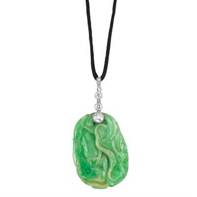 Lot 167 - Carved Jade and Diamond Pendant