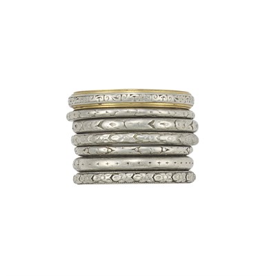 Lot 360 - Six Platinum Guard Rings and Gold and Platinum Guard Ring