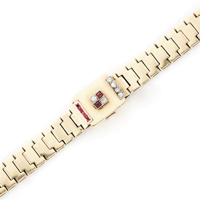 Lot 188 - Gold, Ruby and Diamond Bracelet-Watch