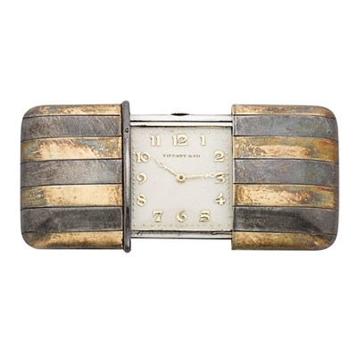 Lot 325 - Sterling Silver and Gold Travel Clock, Tiffany & Co., Movado