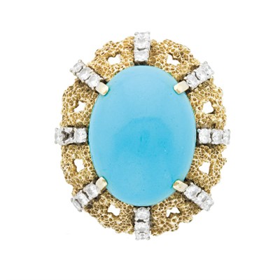 Lot 267 - Gold, Turquoise and Diamond Ring