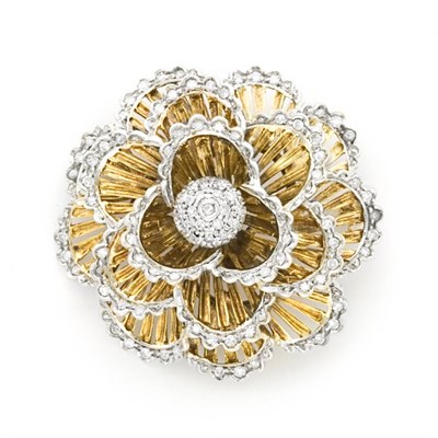 Lot 266 - Gold and Diamond Flower Brooch