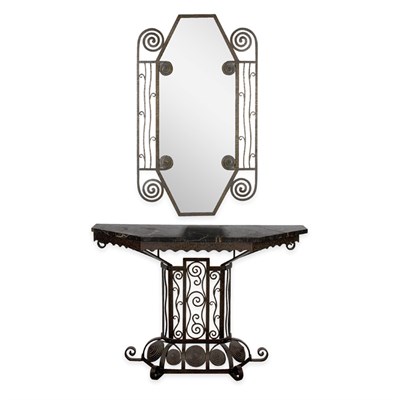 Lot 409 - French Art Deco Iron Console and Mirror The...
