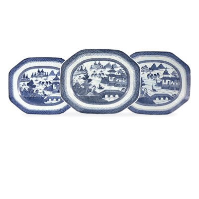 Lot 267 - Three Canton Blue and White Porcelain...
