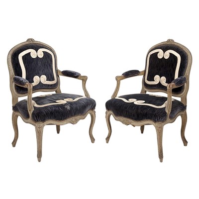 Lot 381 - Pair of Louis XV Painted Fauteuils a la Reine...