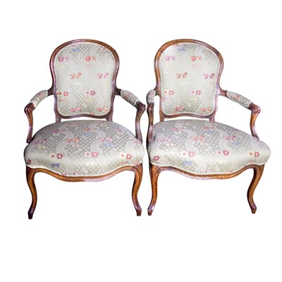 Lot 321 - Pair of Louis XV Walnut Fauteuils en Cabriolet...
