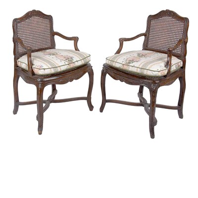Lot 248 - Pair of Early Louis XV Walnut Fauteuils a la...