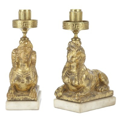 Lot 325 - Pair of Gilt Composition Sphinx-Form...