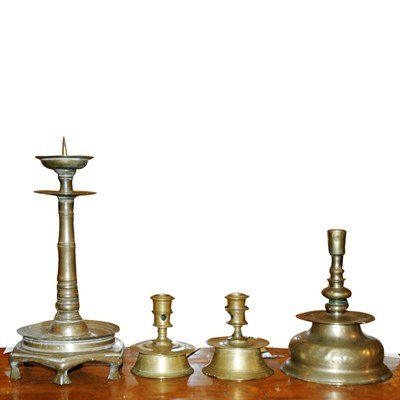 Lot 127 - Group of Four Baroque Brass Candlesticks...