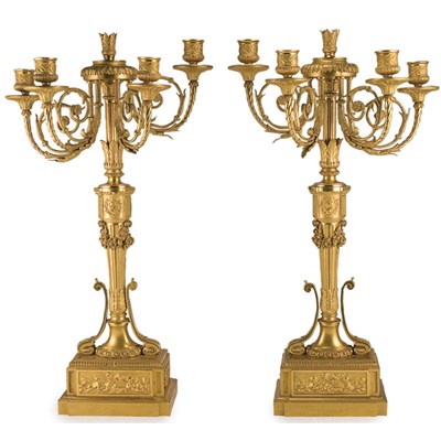 Lot 404 - Pair of Louis XVI Style Gilt-Bronze Four-Light...