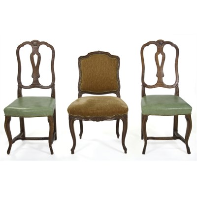Lot 135 - Two Italian Rococo Style Walnut Side Chairs;...