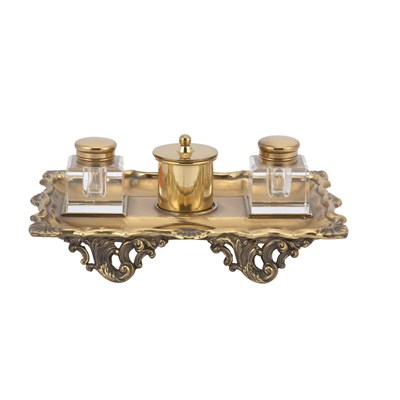 Lot 681 - Rococo Style Gilt-Metal and Glass Inkstand...