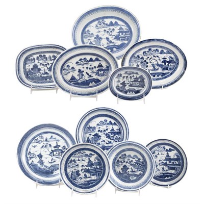 Lot 127 - Group of Ten Canton Blue and White Porcelain...
