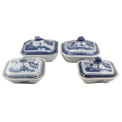 Lot 131 - Four Canton Blue and White Porcelain Covered...
