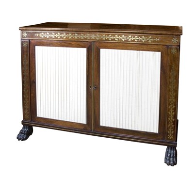 Lot 552 - Regency Brass Inlaid Rosewood Side Cabinet...