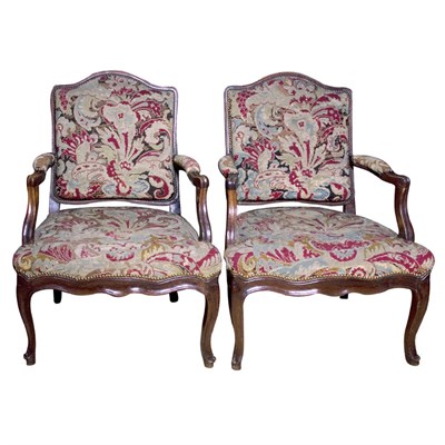 Lot 365 - Pair of Provincial Louis XV Walnut Fauteuils a...