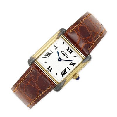Lot 344 - Sterling Silver and Vermeil Tank Wristwatch, Must de Cartier
