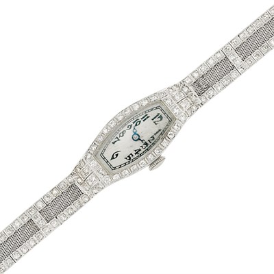 Lot 587 - Platinum and Diamond Mesh Wristwatch