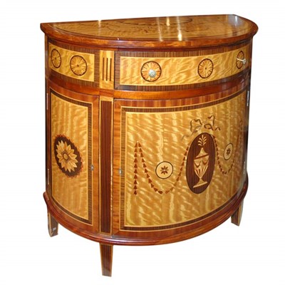 Lot 353 - George III Style Satinwood Demilune Cabinet...
