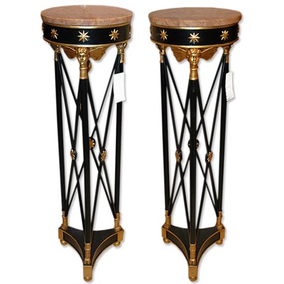 Lot 408 - Pair of Empire Style Marble Top Gilt and Black...