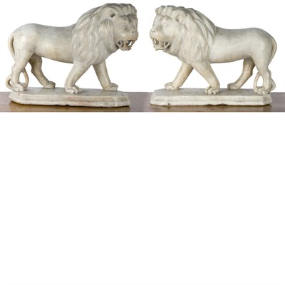Lot 111A - Pair of Anglo-Indian Marble Lions 19th Century...