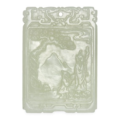 Lot 332 - Chinese Celadon Jade Plaque 19th Century Of...