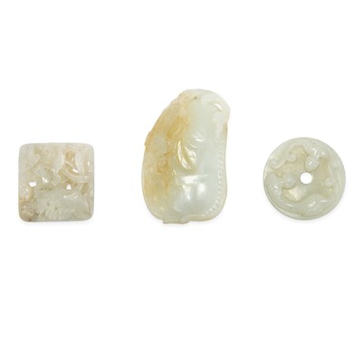 Lot 335 - Group of Three Chinese Celadon Jade Articles...