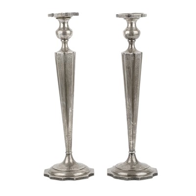 Lot 305 - Pair of Sterling Silver Chased Candlesticks...
