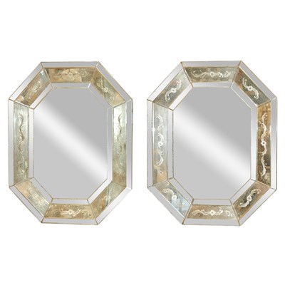 Lot 233 - Pair of Venetian Style Etched Mirror Framed...