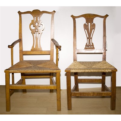Lot 122 - Assembled Set of Six Chippendale Maple Rush...