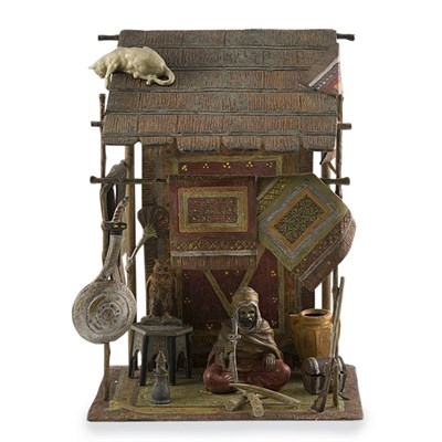 Lot 133 - German Cold Painted Metal Lamp In the Vienna...
