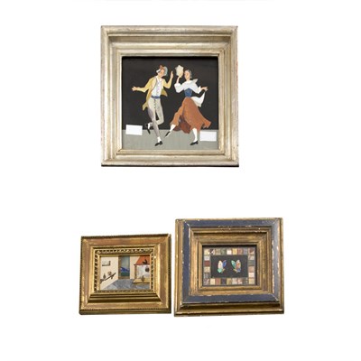 Lot 149 - Three Framed Pietra Dura Plaques Comprising an...