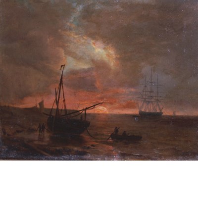 Lot 42 - Dutch School 19th Century Sunset at Sea Oil on...